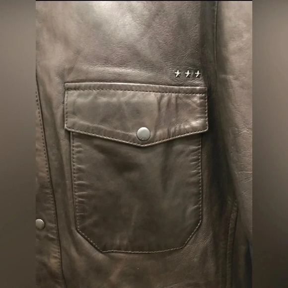 John Varvatos Men's Long Sleeve Steven Leather Shirt Jacket Snap Zip Front Black - Picture 4 of 11